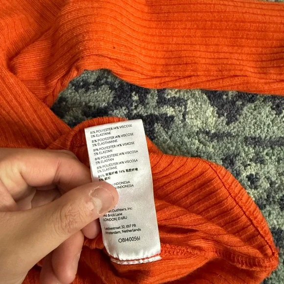 Vibrant Orange Urban Outfitters Orla Ribbed Knit Square Neck Cropped Long Sleeve - Picture 8 of 11